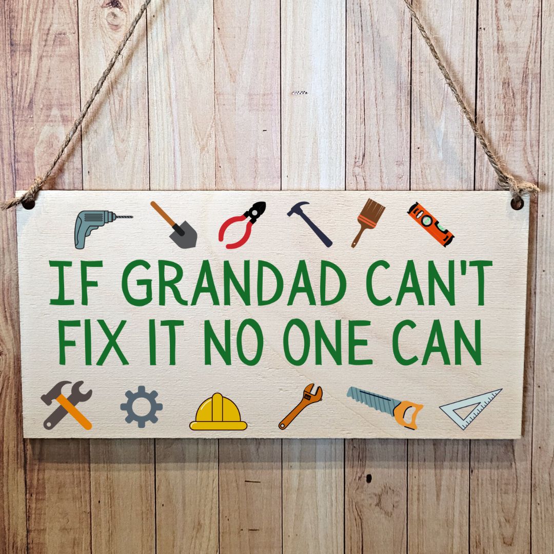 Second Ave Funny If Grandad Can't Fix It Wooden Hanging Gift Rectangle Sign Plaque Father's Day Birthday