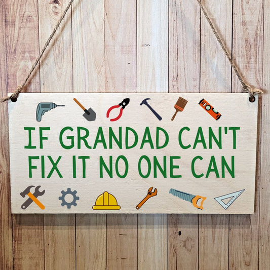 Second Ave Funny If Grandad Can't Fix It Wooden Hanging Gift Rectangle Sign Plaque Father's Day Birthday