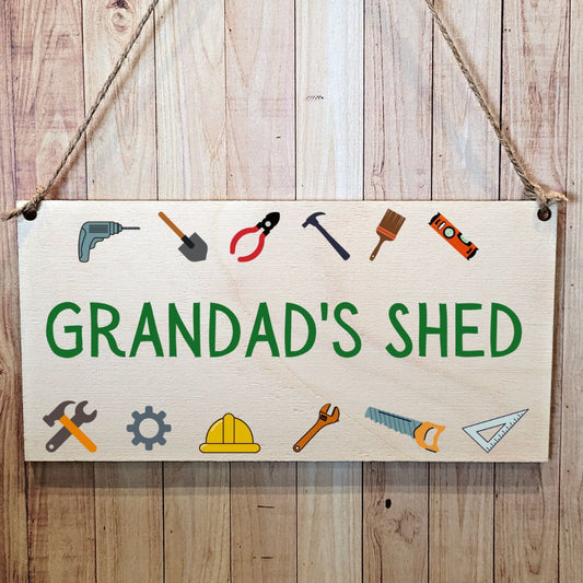 Second Ave Grandad's Shed Gardening Wooden Hanging Gift Rectangle Sign Plaque Father's Day Birthday