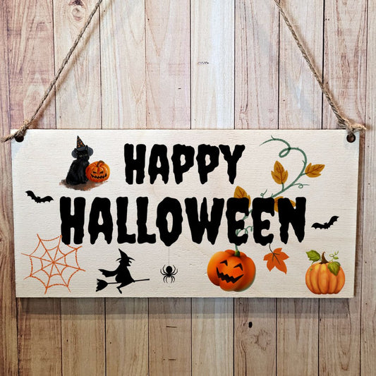 Second Ave Happy Halloween Wooden Hanging Gift Rectangle Home Sign Plaque