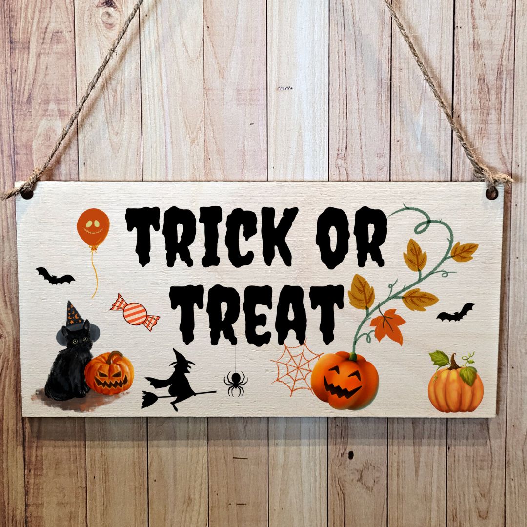 Second Ave Trick or Treat Wooden Hanging Gift Rectangle Home Halloween Sign Plaque