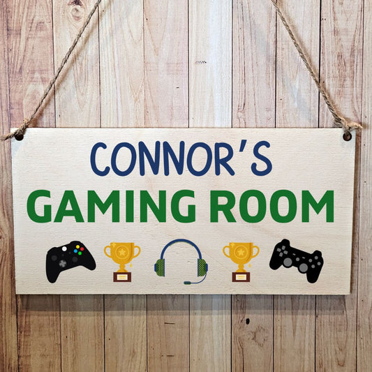 Second Ave Personalised Gaming Room Children Kids Bedroom Gamer Wooden Hanging Gift Rectangle Sign Plaque