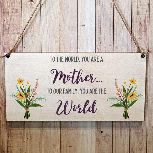 Second Ave Cute Mother You Are Our World Wooden Hanging Gift Sign Plaque Mum Mummy Mother's Day Birthday