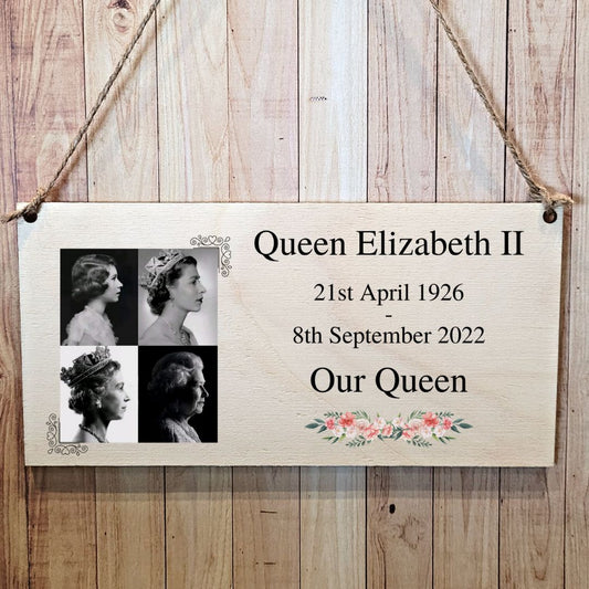 Second Ave Queen Elizabeth II Our Queen Commemorative Remembrance 1926-2022 Wooden Hanging Gift Rectangle Home Sign Plaque