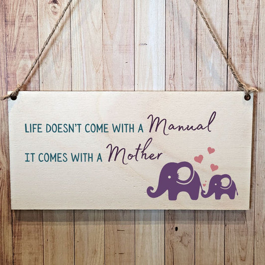 Second Ave Cute Life Comes With A Mother Wooden Hanging Gift Sign Plaque Mum Mummy Mother's Day Birthday