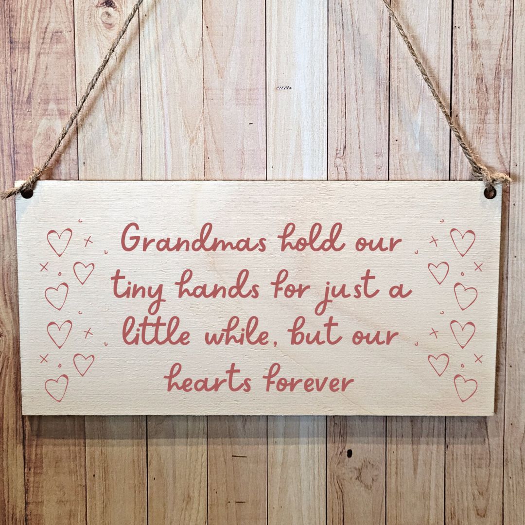 Second Ave Grandma's Hold Our Hearts Forever Wooden Hanging Gift Rectangle Sign Plaque Mother's Day Birthday