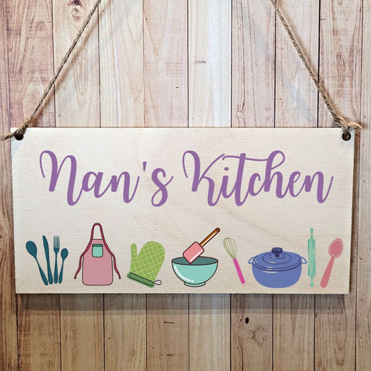 Second Ave Cute Nan's Kitchen Wooden Hanging Gift Sign Plaque Nanny Grandma Mother's Day Birthday