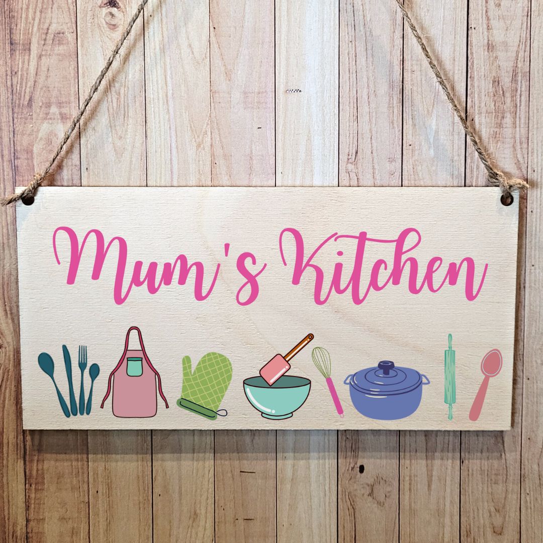 Second Ave Cute Mum's Kitchen Wooden Hanging Gift Sign Plaque Mum Mummy Mother's Day Birthday