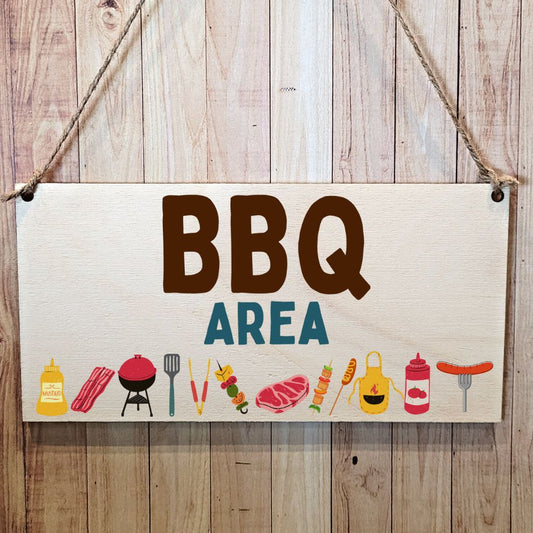 Second Ave BBQ Area Wooden Hanging Gift Friendship Rectangle Sign Garden Plaque