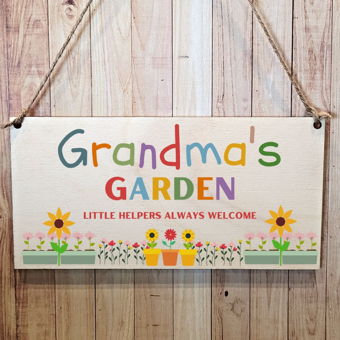 Second Ave Grandma's Garden Wooden Hanging Gift Rectangle Sign Plaque Mother's Day Birthday