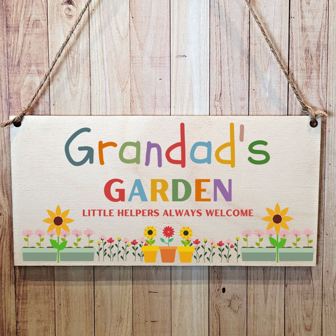 Second Ave Grandad's Garden Wooden Hanging Gift Rectangle Sign Plaque Father's Day Birthday