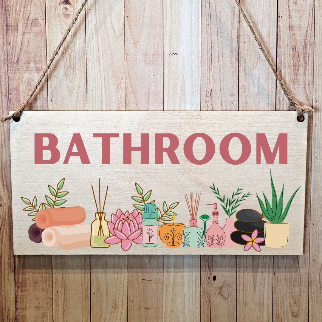 Second Ave Bathroom Flowers Wooden Hanging Gift Friendship Rectangle Sign Guest House Plaque