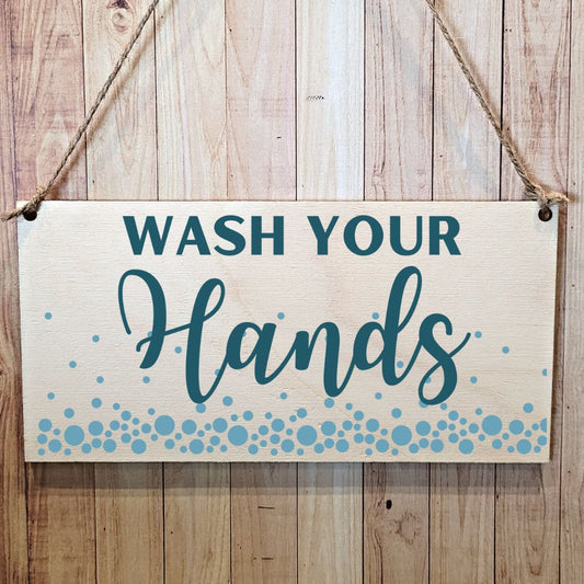 Second Ave Wash Your Hands Wooden Hanging Gift Rectangle Bathroom Kitchen Sign Plaque