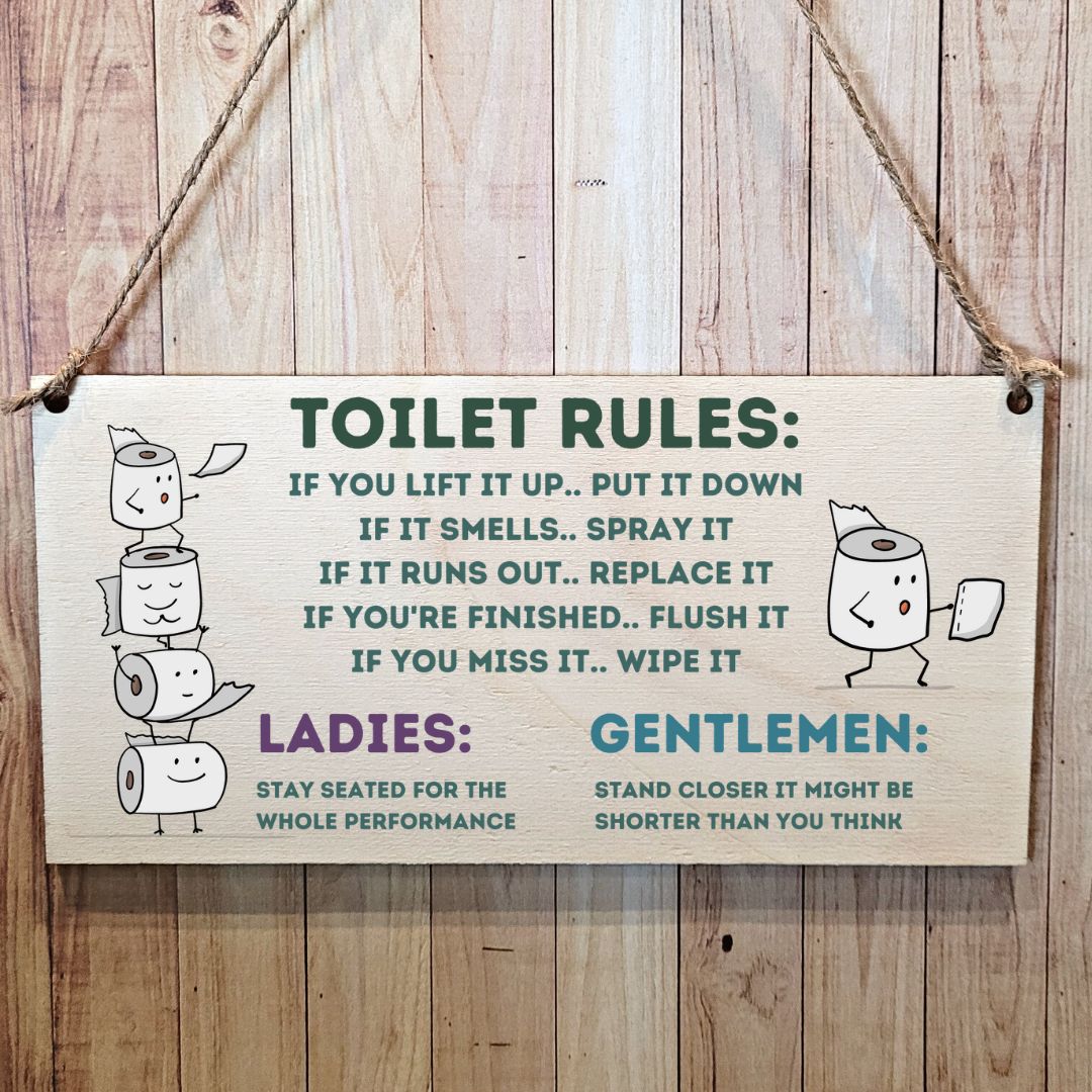 Second Ave Funny Joke Toilet Rules Wooden Hanging Gift Rectangle Home Bathroom Sign Plaque