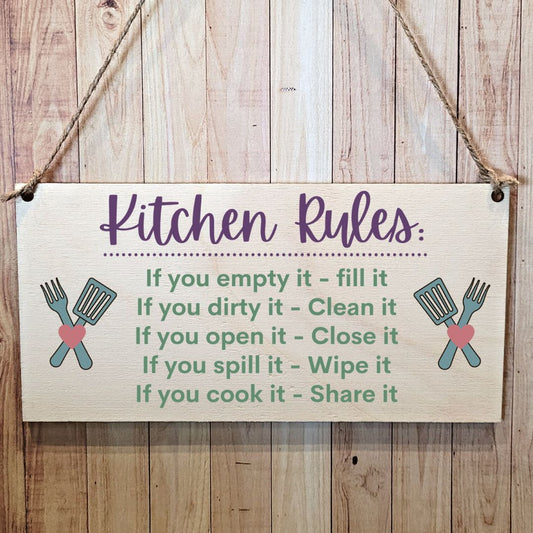 Second Ave Funny Joke Kitchen Rules Wooden Hanging Gift Rectangle Sign Plaque