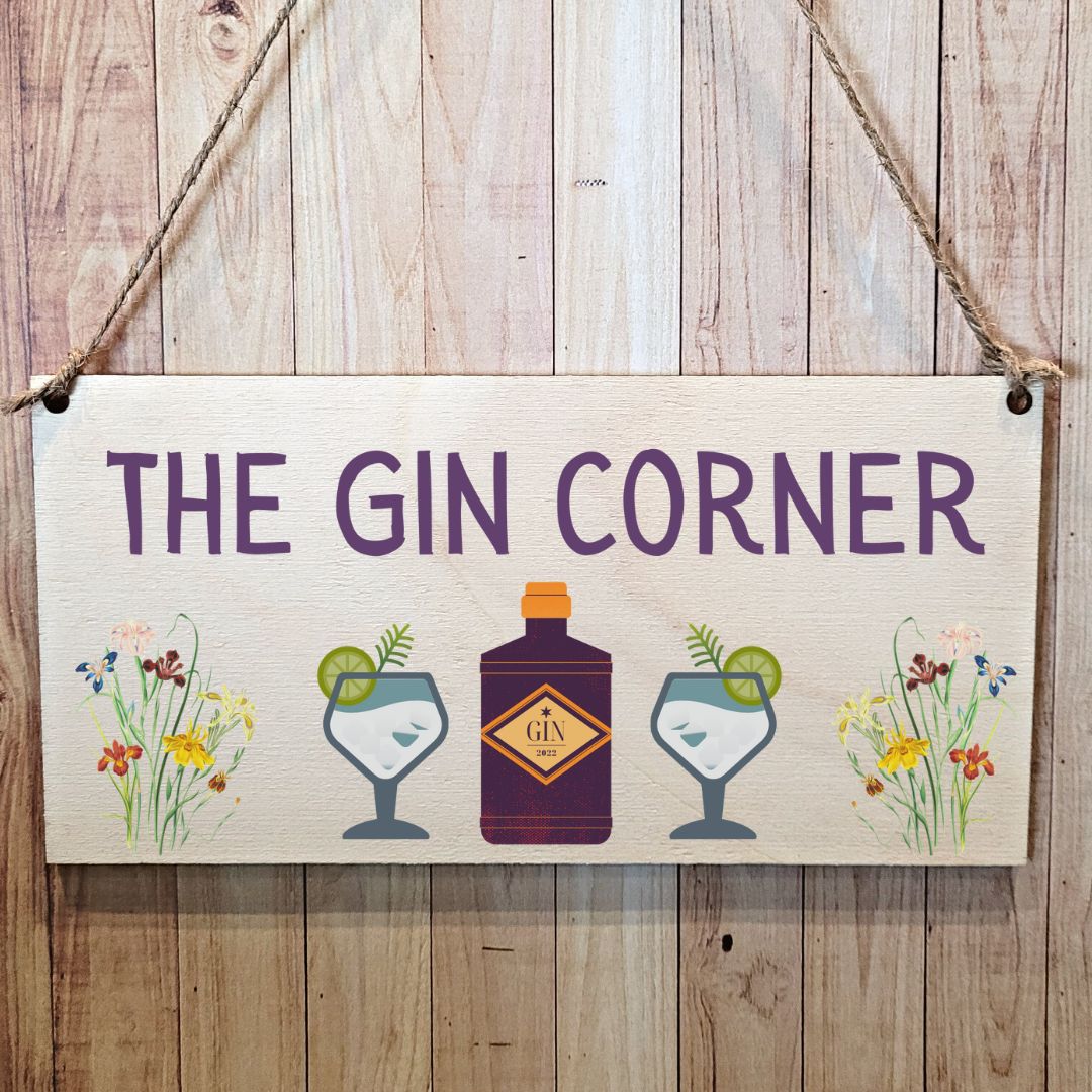 Second Ave Funny The Gin Corner Wooden Hanging Gift Friendship Rectangle Home Shed Sign Plaque