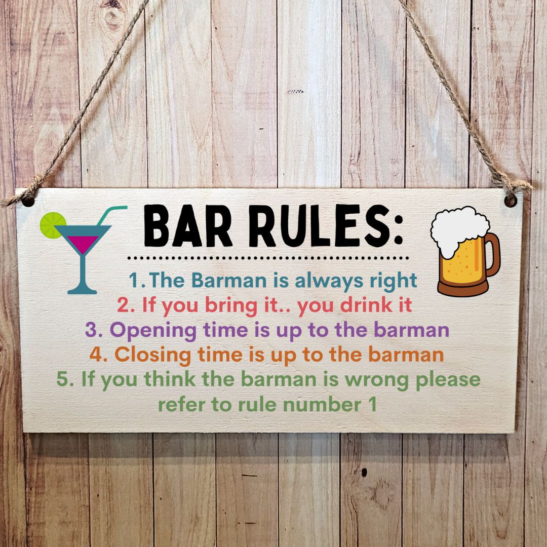 Second Ave Funny Joke Bar Rules Wooden Hanging Gift Friendship Rectangle Sign Plaque