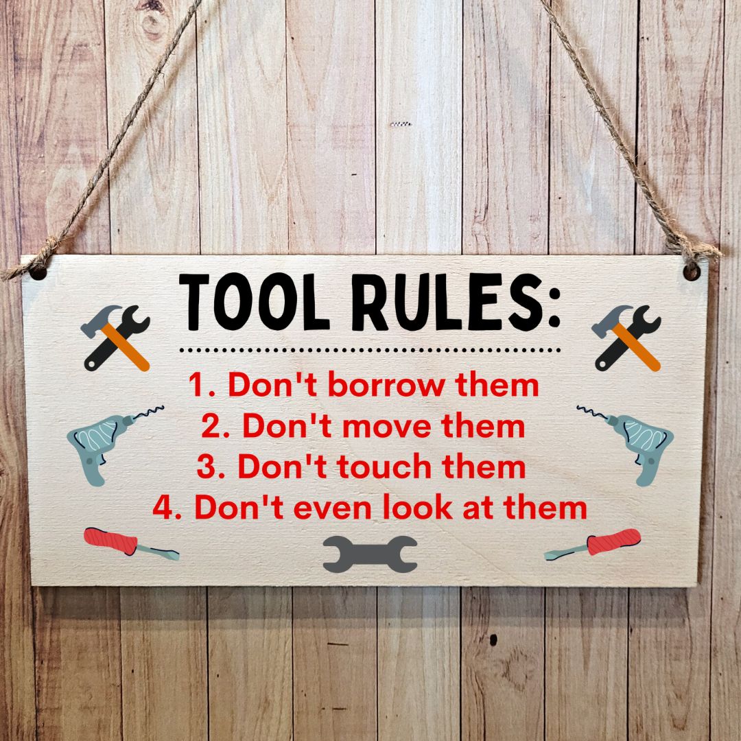 Second Ave Funny Joke Tool Rules Wooden Hanging Gift Rectangle Sign Plaque Father's Day Birthday