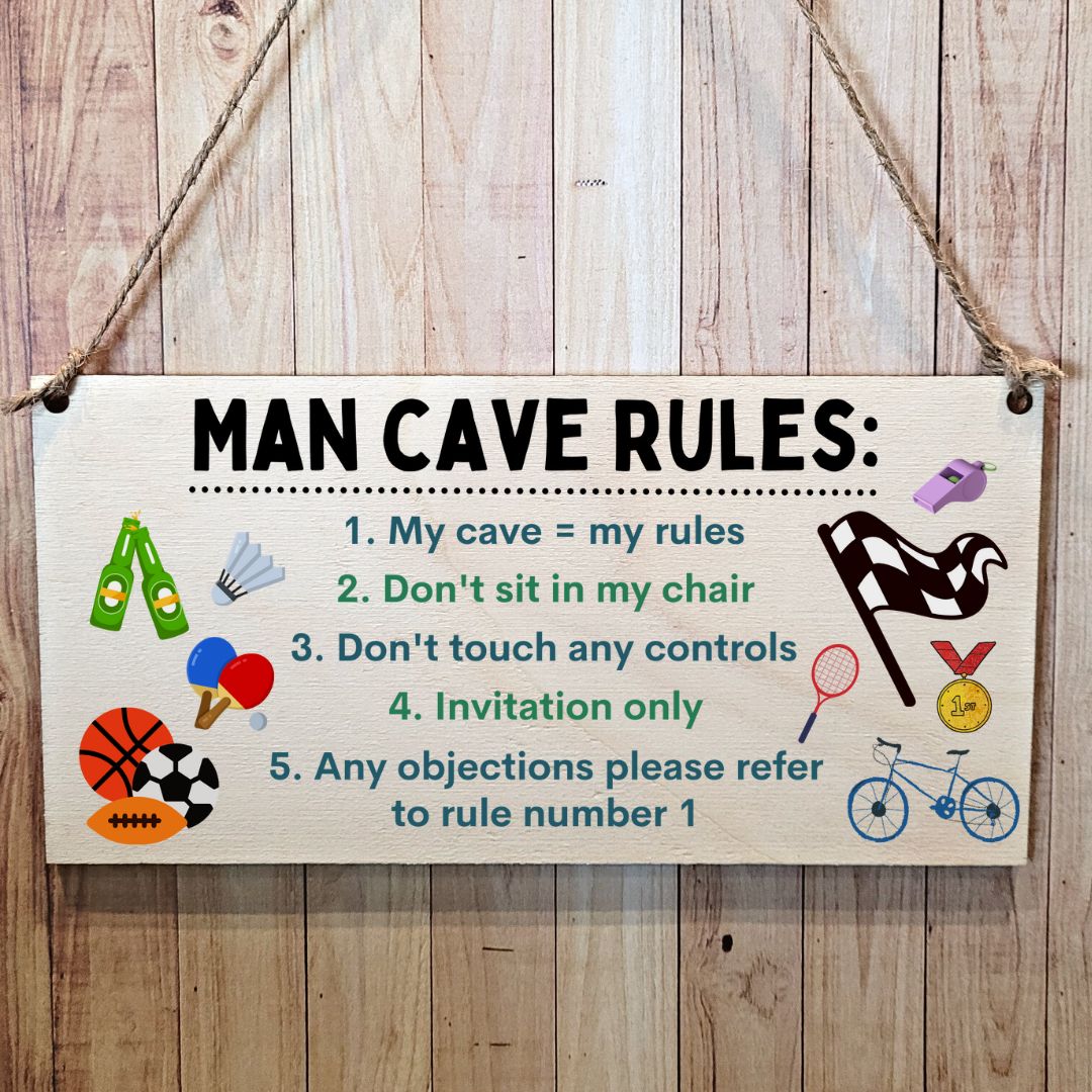 Second Ave Funny Joke Man Cave Rules Wooden Hanging Gift Rectangle Sign Plaque