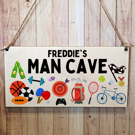 Second Ave Personalised Man Cave Sign Wooden Hanging Gift Rectangle Sign Plaque Father's Day Birthday