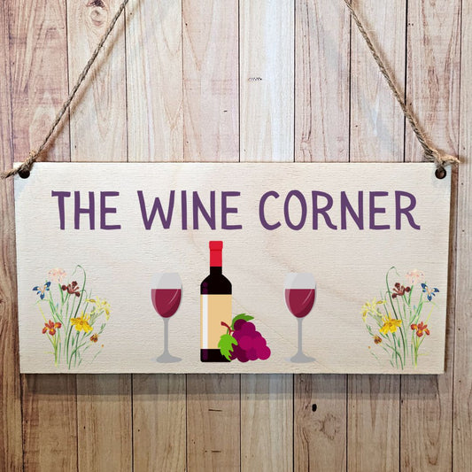 Second Ave Funny The Wine Corner Wooden Hanging Gift Friendship Rectangle Home Shed Sign Plaque