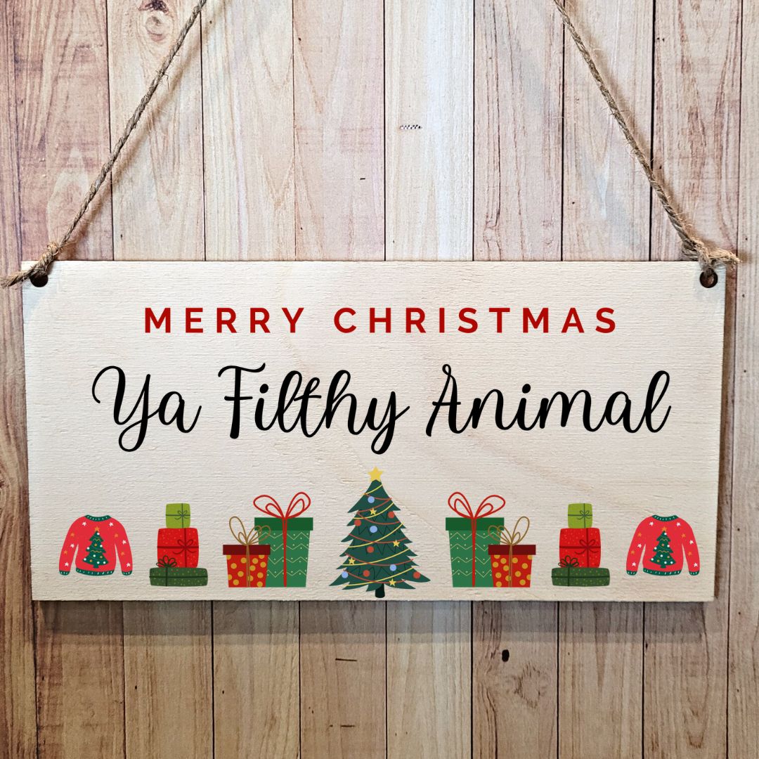 Second Ave Merry Christmas Ya Filthy Animal Wooden Hanging Gift Rectangle Xmas Decoration Sign Plaque