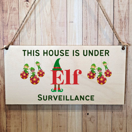 Second Ave Under Elf Surveillance Wooden Hanging Gift Rectangle Christmas Xmas Decoration Sign Plaque