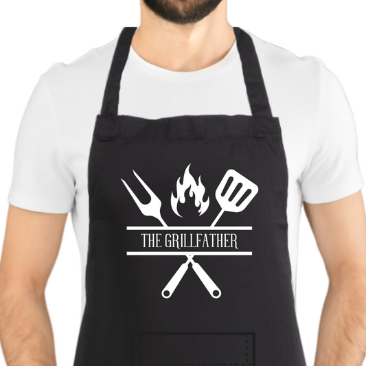 Second Ave Men's Funny Grillfather Black Apron BBQ Grill Cooking Kitchen Apron