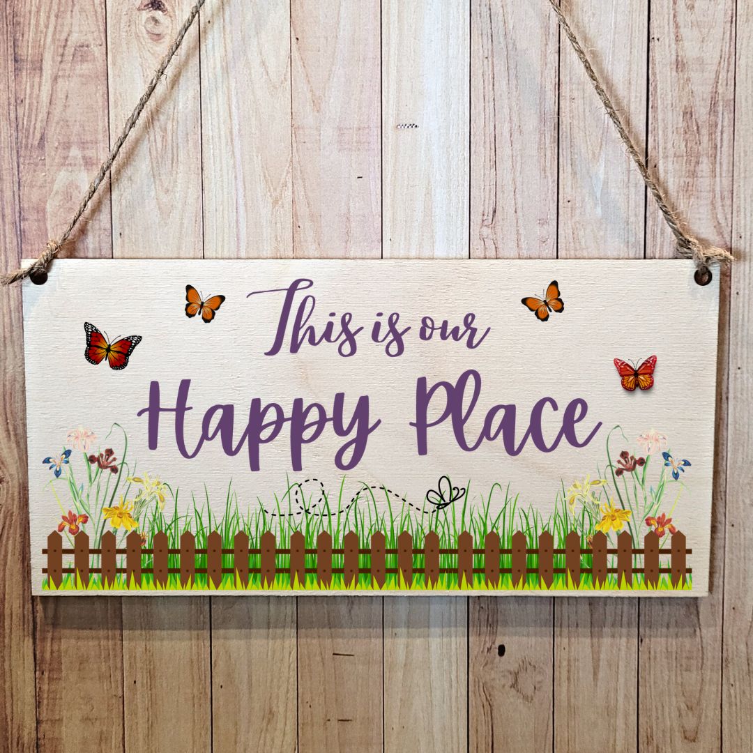 Second Ave This Is Our Happy Place Wooden Hanging Gift Friendship Rectangle Home Garden Shed Sign Plaque