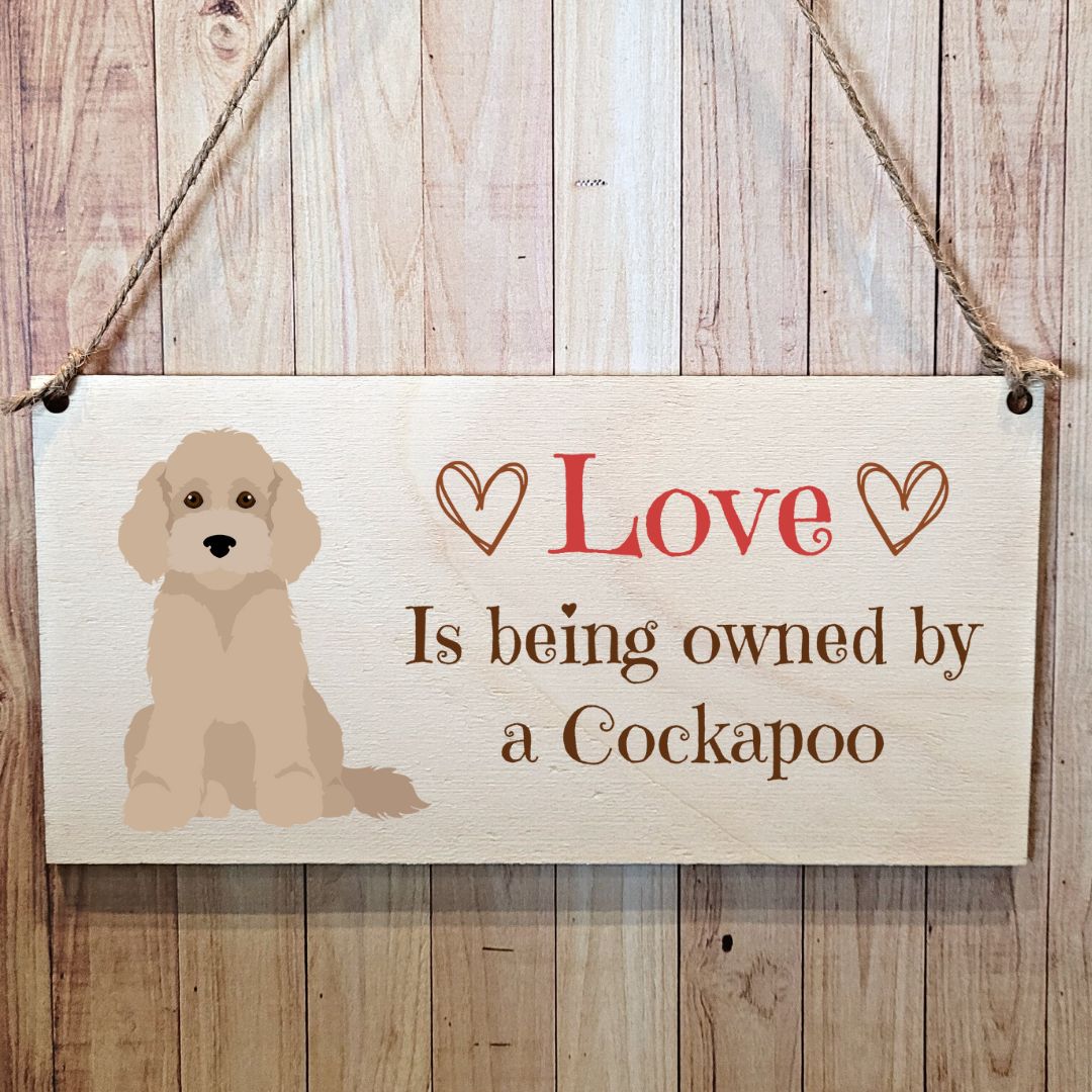 Second Ave Cockapoo Dog Wooden Hanging Gift Rectangle Home Sign Plaque