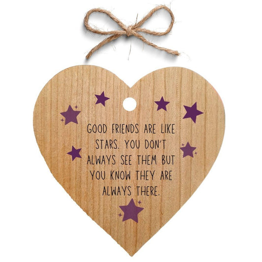 Second Ave Friends Are Like Stars Cherry Wood Hanging Heart Gift Friendship Plaque