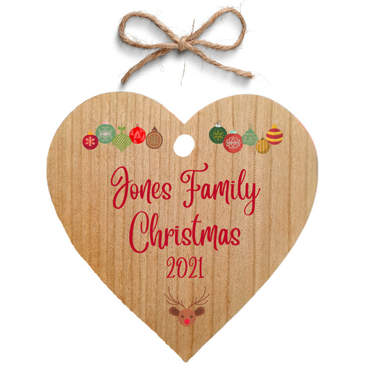 Second Ave Personalised Family Christmas Cherry Wood Hanging Heart Christmas Xmas Tree Decoration Bauble