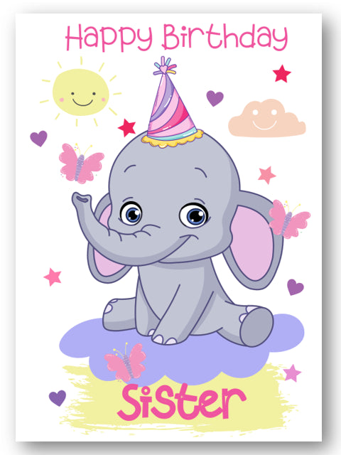 Second Ave Sister Children's Kids Elephant Birthday Card For Her Greetings Card