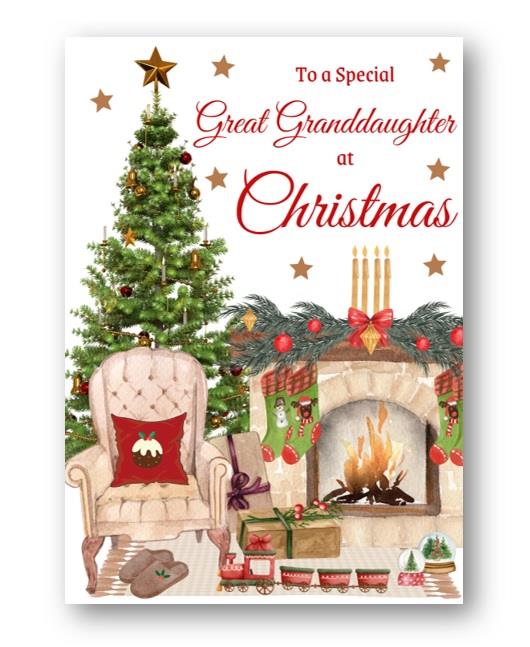 Second Ave Great Granddaughter Christmas Home Fireplace Xmas Holiday Festive Greetings Card