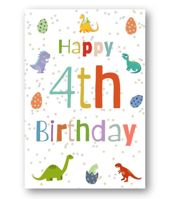 Second Ave 4th Birthday Age 4 Dinosaur Children's Kids Happy Birthday Card Greetings Card For Boys or Girls