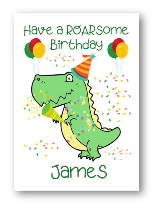 Second Ave Personalised Children's Kids Dinosaur Birthday Card Custom Greetings Card