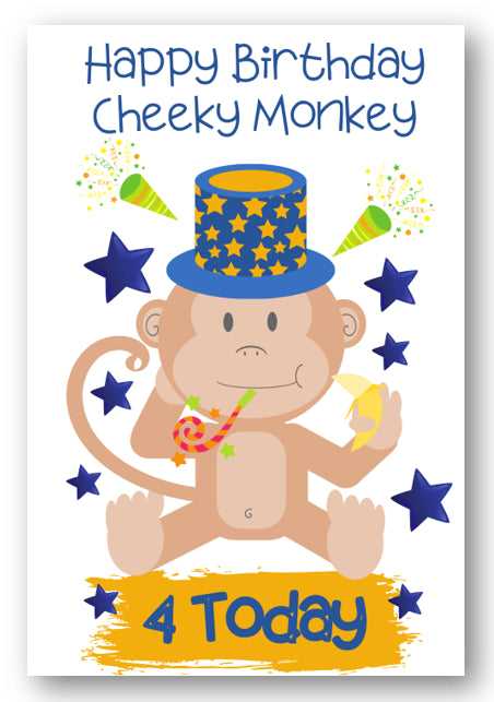 Second Ave Age 4 Children's Kids Monkey 4th Birthday Card Greetings Card