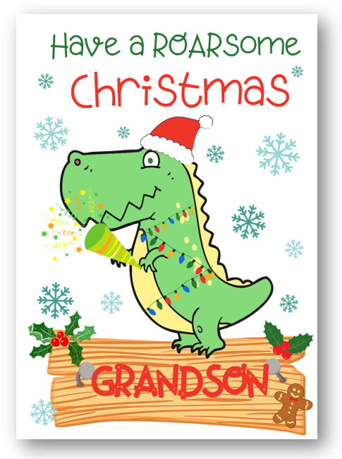 Second Ave Grandson Dinosaur Children's Kids Christmas Xmas Holiday Festive Greetings Card