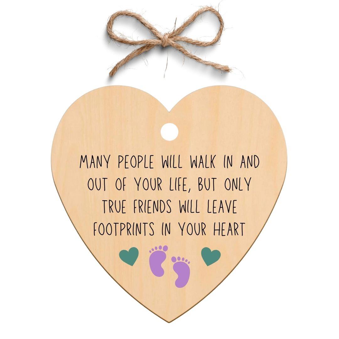 Second Ave True Friends Leave Footprints Wooden Hanging Friendship Heart Gift Plaque