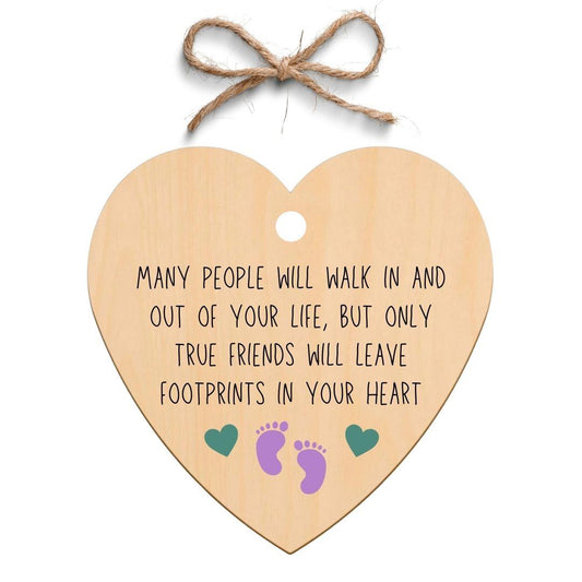 Second Ave True Friends Leave Footprints Wooden Hanging Friendship Heart Gift Plaque