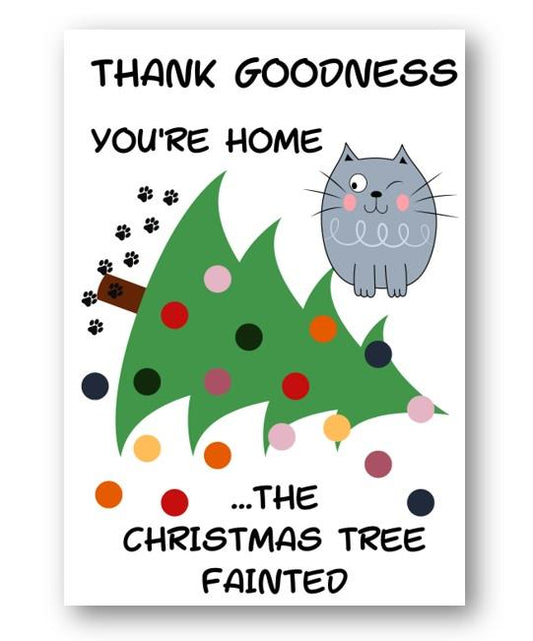 Second Ave Funny Cat Christmas Tree Fainted Xmas Holiday Festive Greetings Card