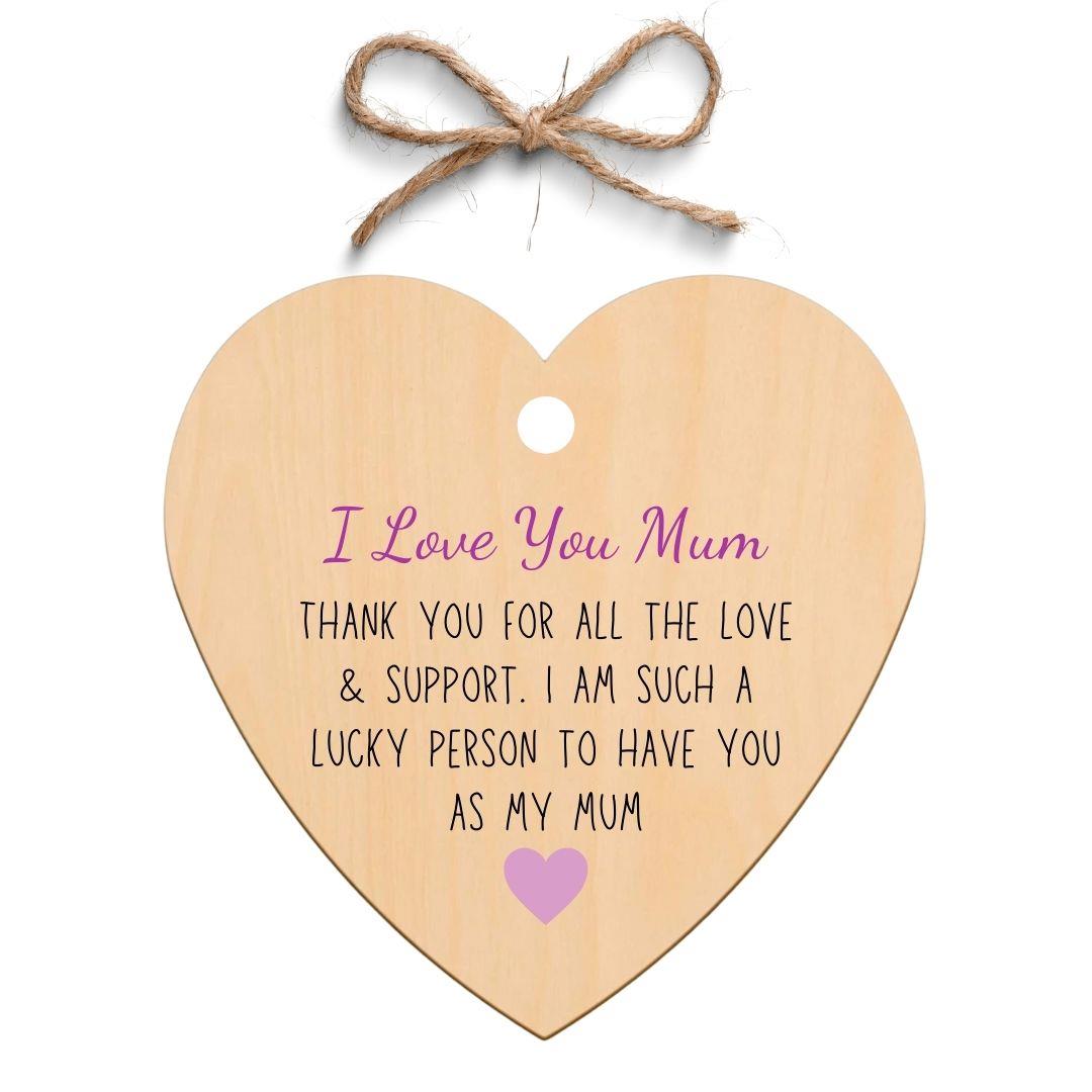 Second Ave Thank You Mum Wooden Hanging Heart Gift Plaque