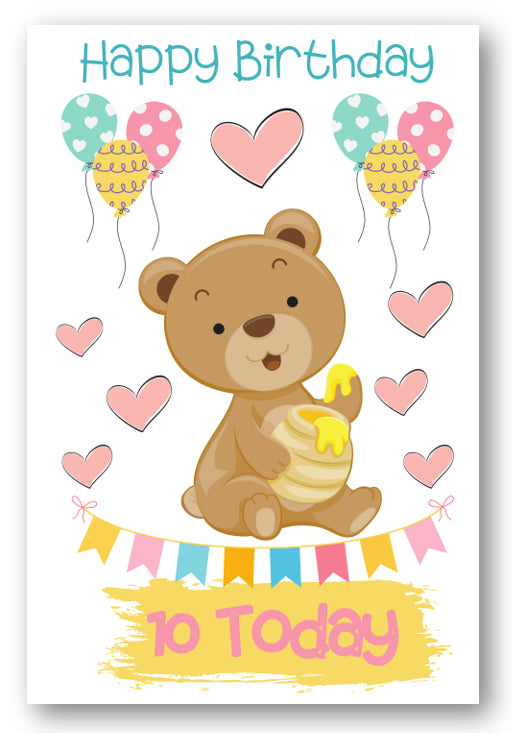 Second Ave Age 10 Children's Kids Bear 10th Birthday Card Greetings Card