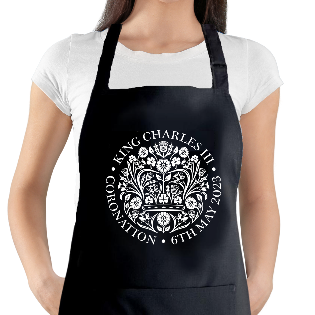 Second Ave Black Apron Unisex King Charles III Royal Coronation Emblem Logo BBQ Grill Baking Cooking Souvenir