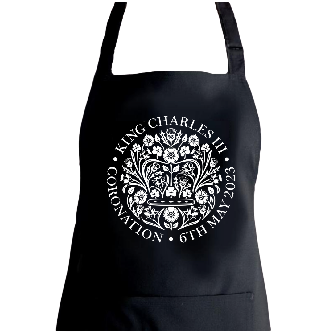 Second Ave Black Apron Unisex King Charles III Royal Coronation Emblem Logo BBQ Grill Baking Cooking Souvenir