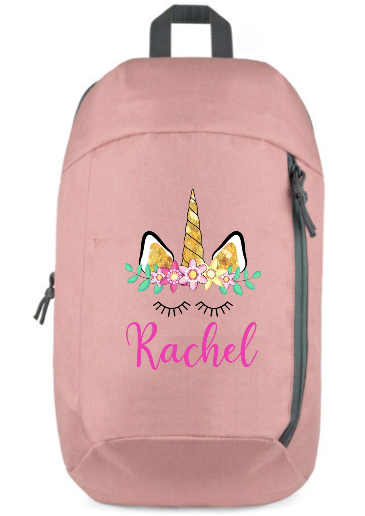 Second Ave Personalised Name Unicorn Children's Kids Pink School PE Hand Luggage Rucksack Backpack