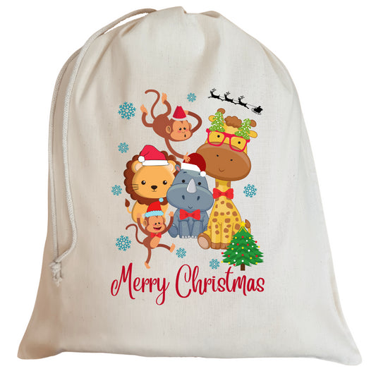 Second Ave Cute Children's Safari Cotton Drawstring Christmas Xmas Santa Sack Bag Gift