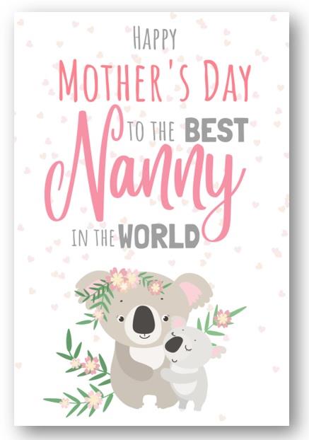 Second Ave Koala Best Nanny In The World Mother's Day Card For Nan Nanny Grandma