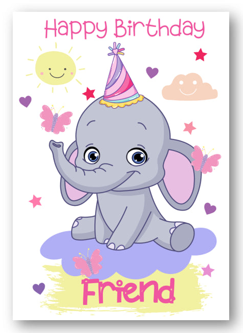 Second Ave Friend Children's Kids Elephant Birthday Card For Her Greetings Card