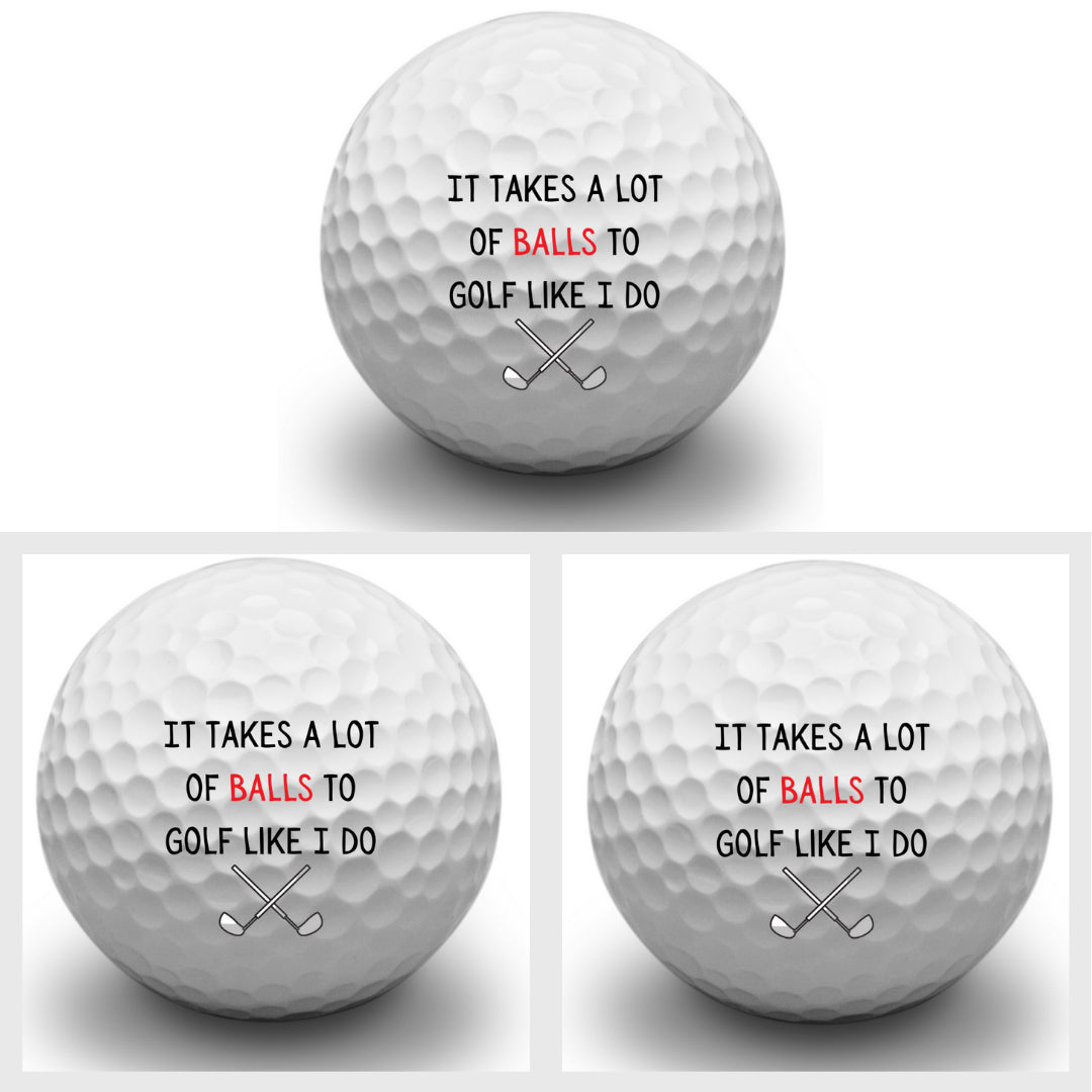 Second Ave Pack of 3 Joke Funny Golf Balls Takes A Lot of Balls Father's Day Christmas Birthday Golfer Gift